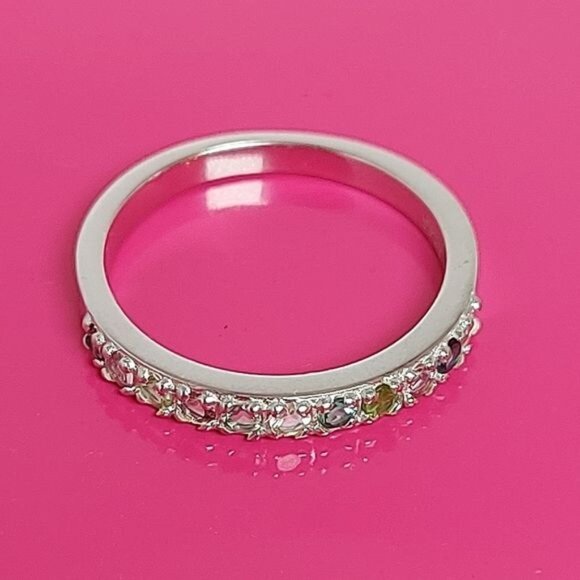 Natural Tourmaline 2mm Gemstone‎ 925 Sterling Silver Ring Size 7.5 - Picture 2 of 4